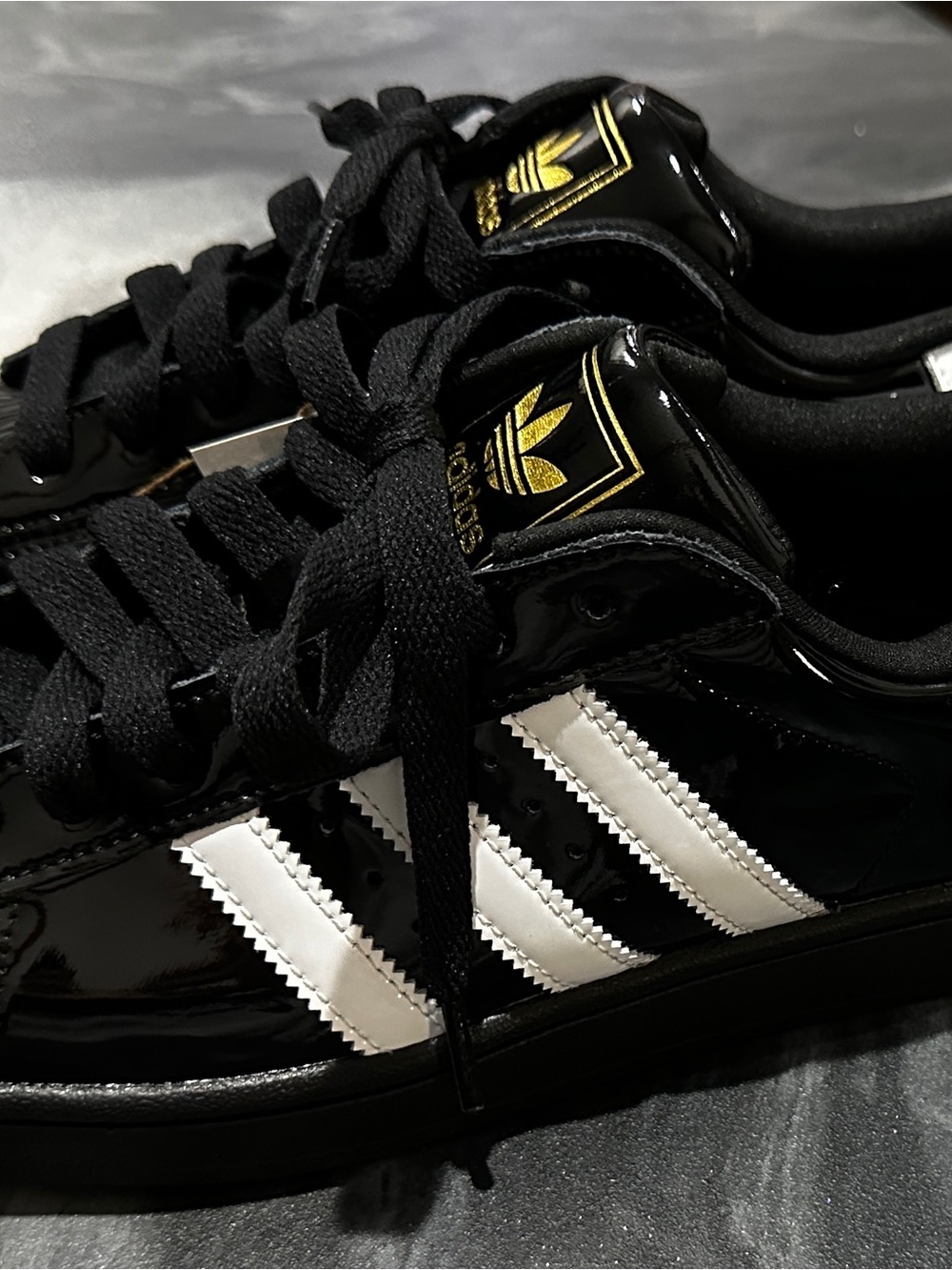 adidas Black White Gold Shell Toe Sneakers - Picture 2 of 7